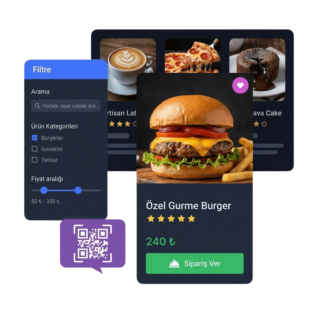 Restoran ve Kafe Dijital QR Menü Sipariş Sistemi Arayüzü - Çözüm Online