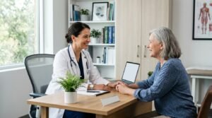 Masasında Hastasına Danışmanlık Veren Kadın Doktor